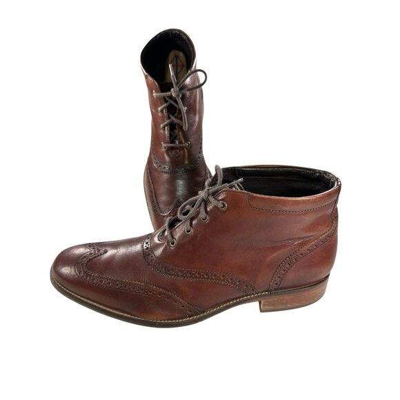 COLE HAAN Mens Size 10.5M Brown Leather Ankle Tie Wingtip Boots